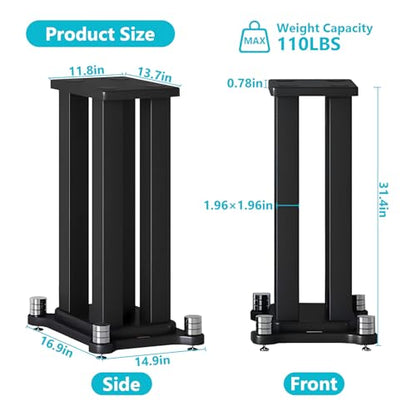 Universal Wooden Speaker Stands Pair, Heavy Duty Floor Standing Speaker Mount, Bookshelf & Studio Monitor Stands for Home Theater Surround Audio System (31.4in) - size: 31.4 in