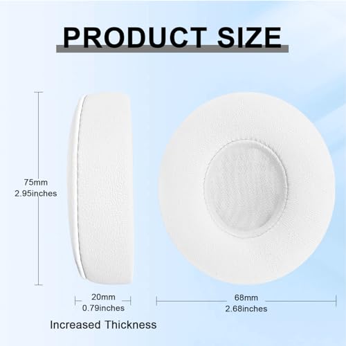Replacement Ear Pads for Beats Solo 2 & Solo 3 Wireless On-Ear Headphones, Ear Cushions, Headset Earpads, Ear Cups Cover with Soft Protein Leather (White) - color: White
