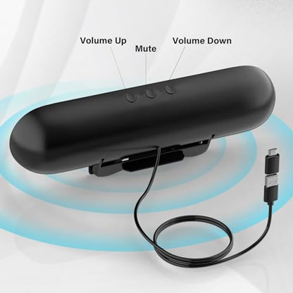 LXTNFU Computer Speakers for Desktop Monitor,Single Speakers for Desktop PC,Laptop Speaker with Loud Sound,Volume Control Easily Clamps to Monitors(USB-C to USB Adapter Included) (Black) | Loud Stereo Sound,Rich Bass, Easy Clip-On for Monitor, 3-Button Vo