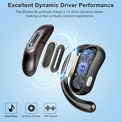 Qecnato Open Ear Headphones, Bluetooth 5.4 Earbuds, 50H, Air Conduction Ear Buds, HD Stereo Bass Over Ear Earphones with Earhooks, Ultra-Comfort Secure Fit, IPX7 Waterproof Headset for Working Sports | Air conduction, HD stereo bass, over-ear earhooks for