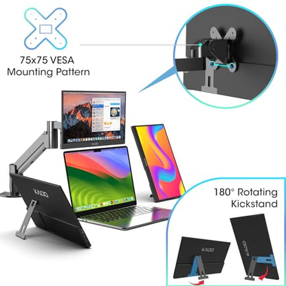 Kado Portable Monitor 15.6-inch FHD 1080p Rotating Stand IPS Display | 45W Reverse Charging Ultra-Slim Laptop Monitor 1920x1080 with Built-in Speakers for PC, Mac, Phone, Xbox, PS5, USB-C & HDMI - size: Pivot Stand