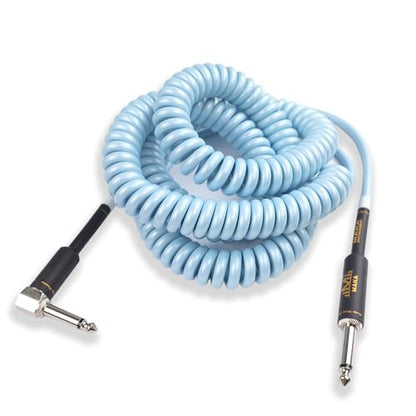 Sonic Blue Premium Guitar Coil Cable 20 Feet, Instrument Coiled Curly Cord for Guitar Bass, 1/4 inch Right Angle to Straight - size: 20' (Sonic Blue)