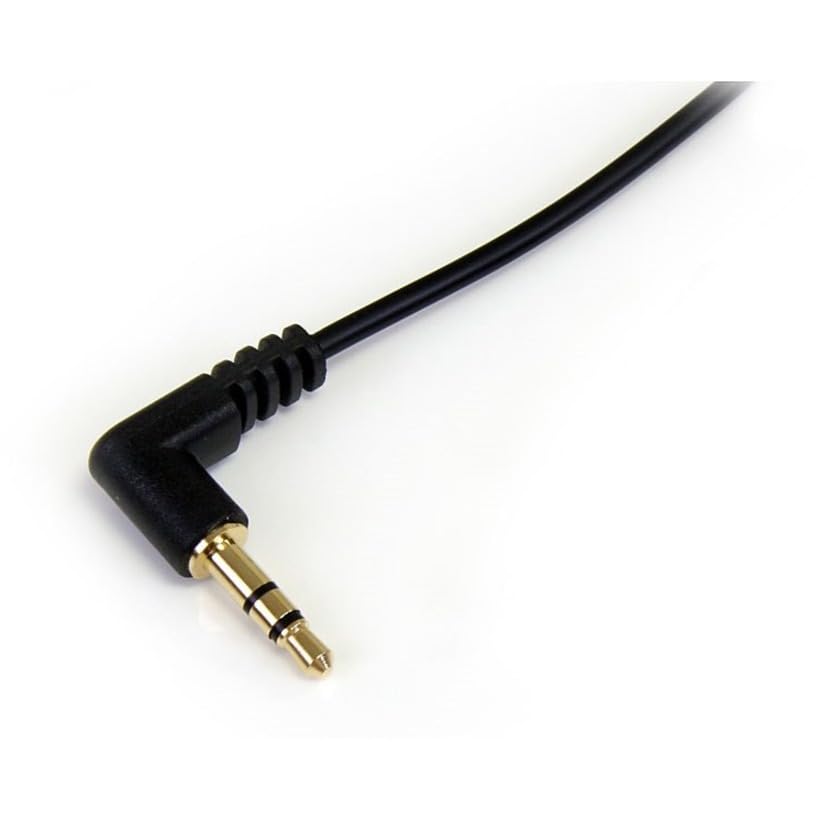 StarTech 1ft Slim 3.5mm Audio Cable, Right Angle, Male to Male (MU1MMSRA) | Aux Cable - size: 1 ft, style: 1 x Angled Connector