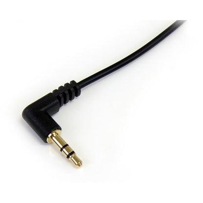 StarTech 1ft Slim 3.5mm Audio Cable, Right Angle, Male to Male (MU1MMSRA) | Aux Cable - size: 1 ft, style: 1 x Angled Connector