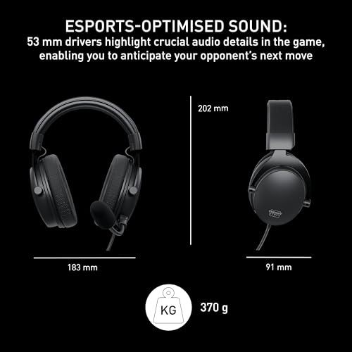 Xtrfy H2, Professional Gaming Headset, Optimised for Esports, Extra-Large Ear Cushions with Memory Foam Pads, Detachable Microphone, Braided Cable, Black