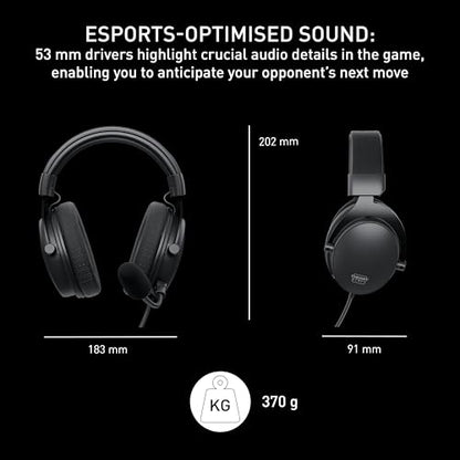 Xtrfy H2, Professional Gaming Headset, Optimised for Esports, Extra-Large Ear Cushions with Memory Foam Pads, Detachable Microphone, Braided Cable, Black