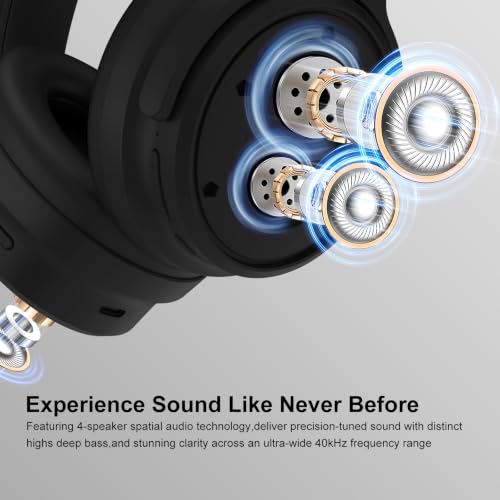 Srhythm NiceComfort 35(2nd Gen)Noise Cancelling Headphones 4-Speakers 40kHz | HD Sound,140 Hours' Ultra-long Playtime for Travel,Bluetooth 6.0,5 Microphones ENC,Transparency,Spatial Audio,Low Latency - color: Matte Black