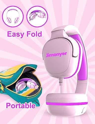 Jimonyer Kids Headphones for School, 3.5mm Jack Wired Headphones for Kids with Safe Volume Limiter, HD Stereo Sound On-Ear Girls Boys Toddler Headphone for Tablet, iPad, Kindle(Pink) - color: Pink