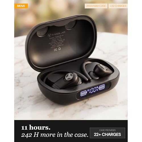 TREBLAB X4 Over the Ear Earbuds Wireless Bluetooth, 11H, IPX5 | Bluetooth Headphones Waterproof IPX5, 2500mAh Powerbank Case, Gaming Mode 60ms, ENC Mic, Sport Hook Fit