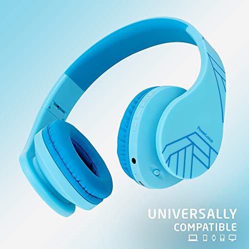 PowerLocus Kids Headphones Over-Ear, Bluetooth Wireless Headphones for Kids,with Microphone, Safe 85DB Volume Limited, Foldable with Carry Case, Audio Cable, Micro SD mode for Online Classes,PC,Phones - color: Blue