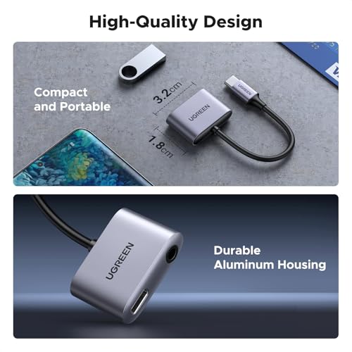 UGREEN USB C to 3.5mm Audio and Charger Adapter 2 in 1 | 24bit/96kHz,Type C to Aux Headphone Jack with PD 60W Charging Dongle for Earbuds Compatible with iPhone Galaxy iPad Switch 2