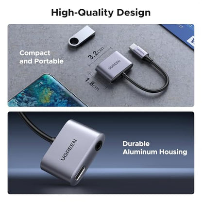 UGREEN USB C to 3.5mm Audio and Charger Adapter 2 in 1 | 24bit/96kHz,Type C to Aux Headphone Jack with PD 60W Charging Dongle for Earbuds Compatible with iPhone Galaxy iPad Switch 2