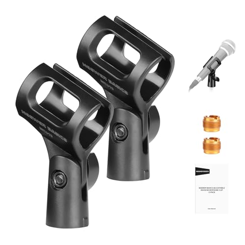 NEEWER BASICS Microphone Holder Accessories Kit 2 Pack, Adjustable Mic Clips with 3/8" to 5/8" Screw Adapters for Universal Wired Wireless Handheld Mics from 28mm to 35mm, MS019
