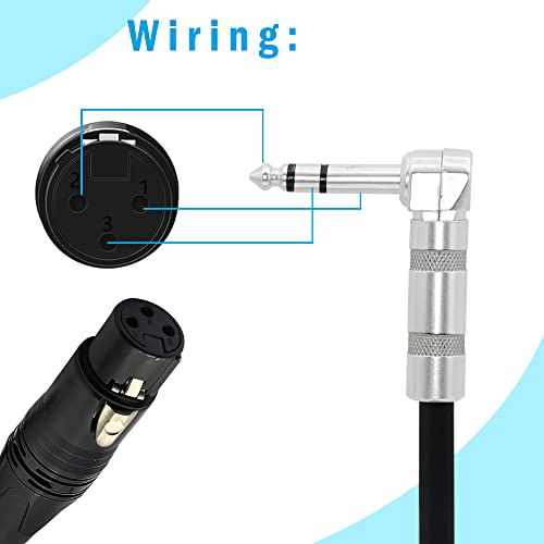 1/4 to XLR Cable 90 Degree Right Angle 6.35 mm TRS Male Plug to XLR Female Jack Audio Stereo Microphone Cable for Speakers, Stage, DJ and More（50cm）