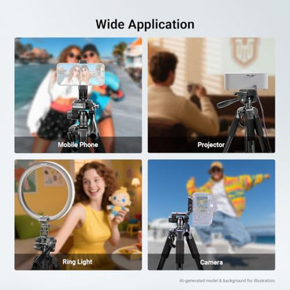 NEEWER Basics TP56 Camera Tripod, 74" Tripod with Cell Phone Holder Mount | Compatible with iPhone for Video Recording, Professional Aluminum Lightweight Portable Travel Stand, 3 Way Pan Tilt Head - style: TP56