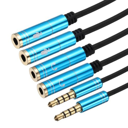 MECCANIXITY Audio Cable Splitter, 3.5mm Male to Dual 3.5mm Female Y Splitter Microphone and Audio Jack Adapter for PC Laptop Smartphone, 1ft, Blue - color: Blue