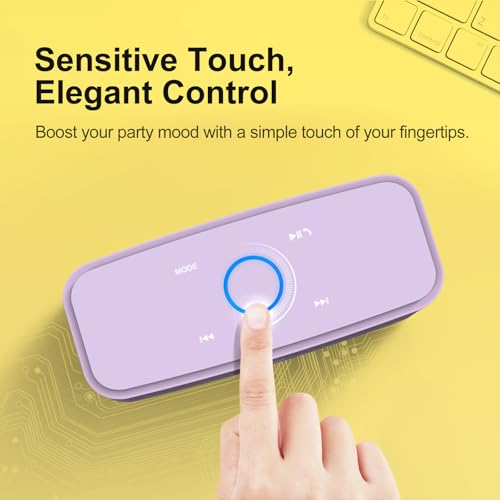 DOSS SoundBox Touch Wireless Bluetooth Speaker-12W HD Sound with Rich Bass | Portable & Small Design, IPX5 Waterproof, 20H Playtime, Handsfree, House, Office Desktop, Bedroom, Indoor Use, Purple - color: Purple