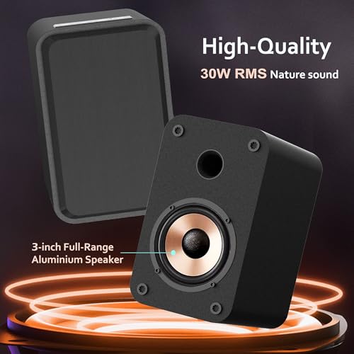 LONPOO Blueooth Computer Speakers for Desktop PC and Laptop, Plug-N-Play, 30W RMS Active Bookshelf Speaker with 3-Inch Full Range Speaker,Support USB Playback,Aux-in and 3.5mm Earphone Port