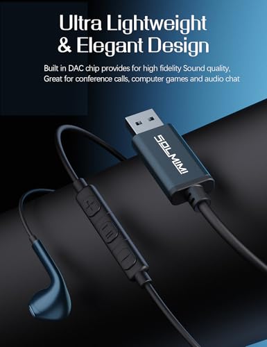 USB Earbuds with Microphone for PC Wired, 2M/6.5ft USB-A Headset Headphone | Mute Function,For PC Computer Laptop PS4 PS5 Notebook Desktop,For Office Zoom meeting online course,Dark Green,Lightweight