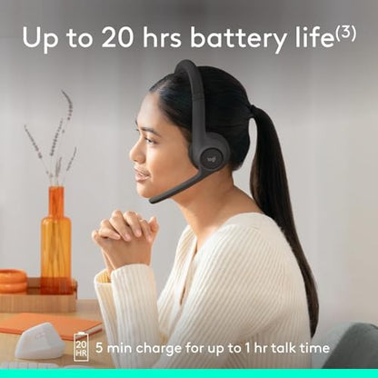 Logitech Zone 301 Wireless Bluetooth Headset - Graphite | Noise-canceling microphone, compatible with Windows, Mac, Chrome, Linux, iOS, iPadOS, Android - color: Graphite