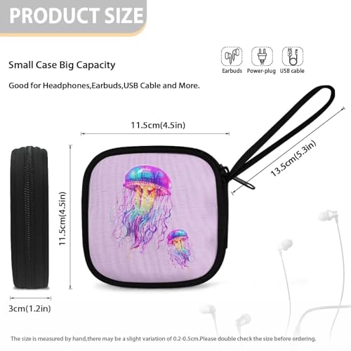 Earbuds Carrying Case Portable Storage Earphone Pouch Bag for Earbuds, in-Ear Headphones, Earphones, Headsets, USB Charging Cable - Jellyfish - color: Jellyfish