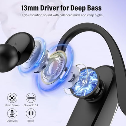 Bluetooth Headset V5.4, Wireless Bluetooth Earpiece with Built-in Dual ENC Mic 10Hrs Talk Time 180 Days Standby for Cell Phone Computer, Mute Buttons Hands-Free Headphones for Trucker/Driver/Business