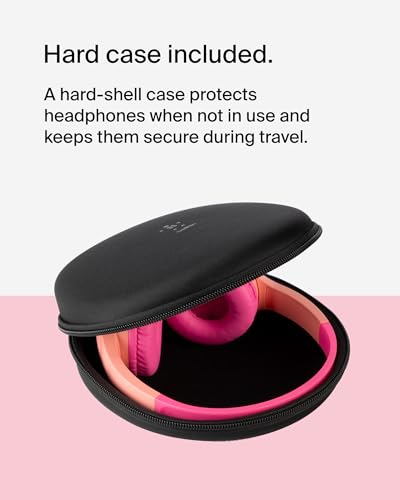 Belkin SoundForm Mini Bluetooth Kids Headphones with Case, 30H Battery Life | Toddler headphones, carrying case included, 85dB volume limiter, built-in mic, iPad, Android tablet, school - color: Pink, style: Wireless (USB-C) + Case