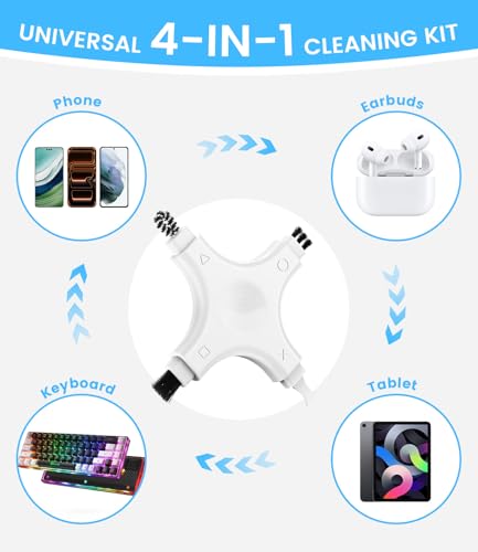 Phone Cleaning Kit, Multi-Tool Charging Port Cleaner with Soft PVC Brushes for iPhone & USB-C Devices, Speakers & Earbuds, White - color: White