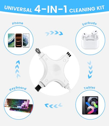 Phone Cleaning Kit, Multi-Tool Charging Port Cleaner with Soft PVC Brushes for iPhone & USB-C Devices, Speakers & Earbuds, White - color: White