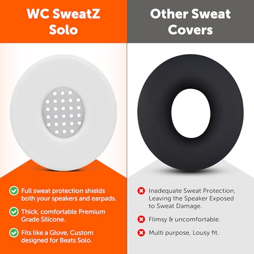 WC SweatZ Solo - Patented Earpad Sweat Covers for Beats Solo 4 & 3, Made by Wicked Cushions | Sweatproof & Machine Washable | White - color: White