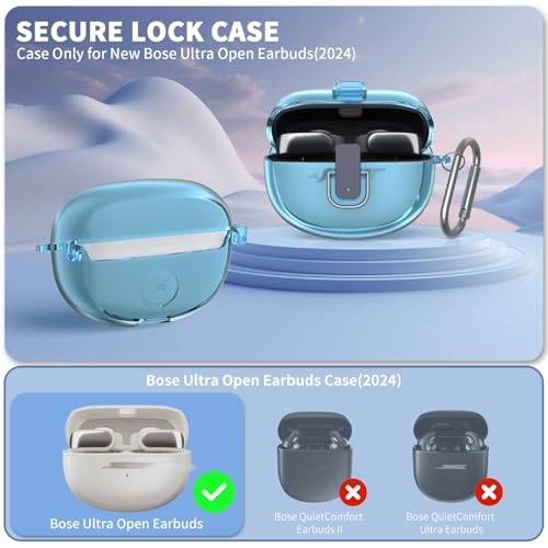 [Secure Lock] TUDIOW for Bose Ultra Open Earbuds Case(2024) | Clear TPU Shockproof Protective Cover for Bose Open Ear Wireless Earbuds Accessories with Cleaning Kit & Keychain(Clear Blue) - color: Clear Blue