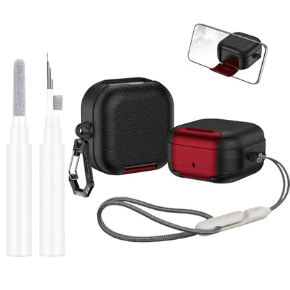 Kickstand Case Compatible with Samsung Galaxy Buds 4 /Buds 4 Pro Keychain | Lanyard Cleaning kit Soft TPU and Hard PC, Drop Shockproof Full Protection Cover for Women Men for Galaxy Buds 4 /Buds 4 Pro - color: Red+Black