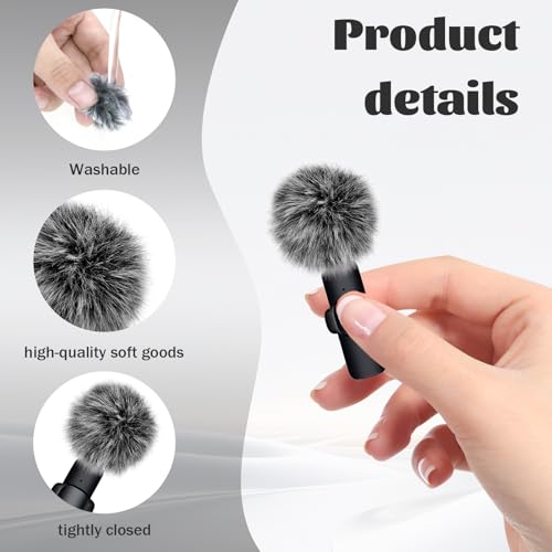 Mini Wireless Furry Windscreen Covers, 5 Pcs Furry Windscreen Muff Lavalier Microphone Wind Screen Muffs Pop Filter Noise Reduction for Wind and Ambient Noise Improve Mic Audio Quality (Grey)
