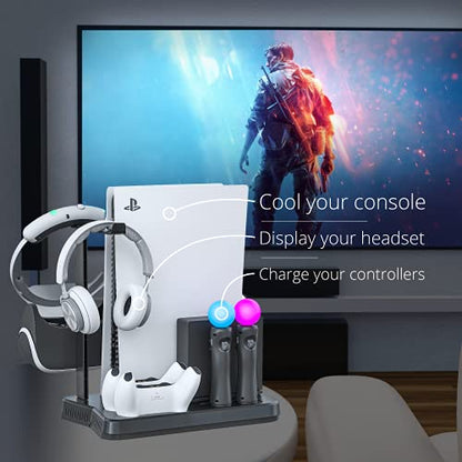 Skywin PSVR Charging Station Display Stand for PlayStation PS5, Black, Cool Headset and Controller Charger Hub with Fan Idea