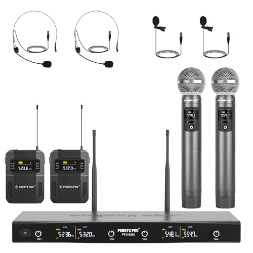 Phenyx Pro 4-Ch UHF Handheld/Bodypack Wireless Microphones PTU-5200-2H2B