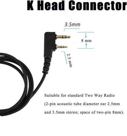 SAMCOM Transparent Clear Air Tube Wire Walkie Talkie Earpiece Headset | Hands-Free Comfortable Surveillance Ear Piece with Mic Microphone 2 Pin K plug for FPCN30A/FPCN10A Radios - size: Clear Tube Earpiece