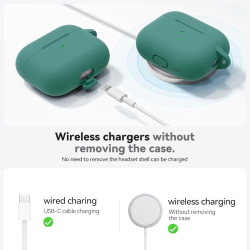 Ljusmicker for AirPods Pro 3 Case 2025 with Cleaner Kit,Pine Green | Soft Silicone Protective Cover for Apple AirPod Pro 3rd Generation Case with Keychain for Women Men,Shockproof - color: B-Pine Green