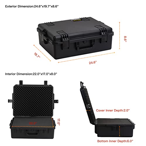 MEIJIA Premium Large Waterproof Hard Camera Case,Hard Protective Case with customizable fit foam,Full Protection with Light&Convenient Design,Elegant Black (24.6"X19.7"X8.6") - size: 24.6"X19.7"X8.6"