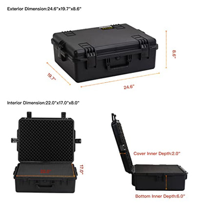 MEIJIA Premium Large Waterproof Hard Camera Case,Hard Protective Case with customizable fit foam,Full Protection with Light&Convenient Design,Elegant Black (24.6"X19.7"X8.6") - size: 24.6"X19.7"X8.6"