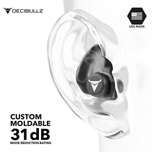 Decibullz - NRR 31 Custom Molded Earplugs, Perfect Fit Ear Protection for Safety, Travel, Work and Shooting (Black) - color: Black