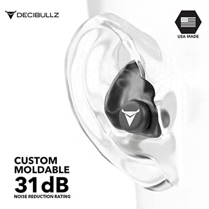 Decibullz - NRR 31 Custom Molded Earplugs, Perfect Fit Ear Protection for Safety, Travel, Work and Shooting (Black) - color: Black