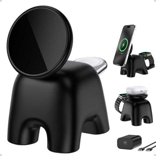 Magnetic Wireless Charging Station, Charger Stand for iPhone Apple Watch | 2026 2 in 1 Foldable Charger Stand 15W for iPhone 17 16 15 14 13 12 Pro Max, 5W for Apple Watch&Airpods, 30W Adapter included - color: Black