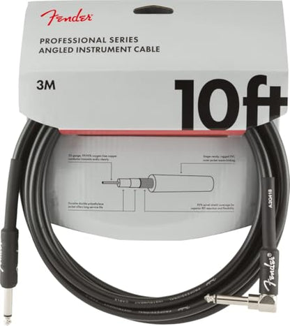 Fender Professional Series Instrument Cable, Straight/Angle, Black, 10ft | Noise-free signal, live performance ready, straight to angle, durable braided jacket, fits electric & bass guitar, 10 foot - size: 10ft, style: Straight/Angle
