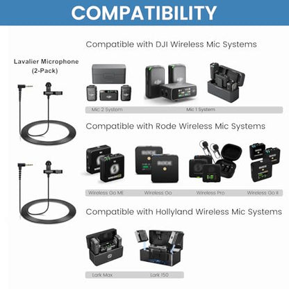 2-Pack Lavalier Microphone for DJI Mic 2 and Rode Wireless Go 2 Transmitter | 90 Degrees L-Shaped 3.5mm Omnidirectional Lapel Lav Mic for Vlog Interview