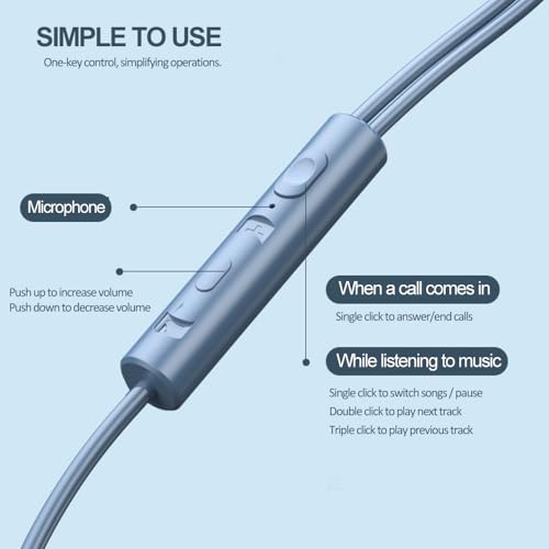 Wired in-Ear Headphones with Microphone, 3.5mm Jack Earphones | 3.5mm Jack Earphones with Remote and Mic. Compatible with Smartphones. Use in everyday routines. For practical routines. - color: Moonlight Blue 3.5mm Round Tip