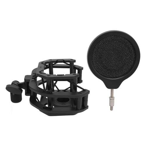 Adjustable Microphone Shock Mount Filter with Dual - Layer Aluminum Alloy Pop Filter, 24mm Inner Diameter, Compatible with U87 and Other 21.5–25.5mm Condenser Mics for Stud