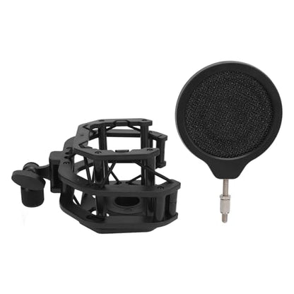 Adjustable Microphone Shock Mount Filter with Dual - Layer Aluminum Alloy Pop Filter, 24mm Inner Diameter, Compatible with U87 and Other 21.5–25.5mm Condenser Mics for Stud