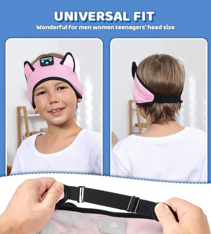 KIDSBAND Kids Headphones, Bluetooth Headphones for Kids with Wired Playback 3.5 MM Jack for School,Foldable Cat Ear Headset for Girls Boys Children,Kindle Tablet Cellphones Airplane Travel - color: Pink