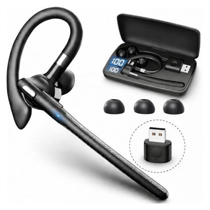 Bluetooth Wireless Earpiece with USB Adapter for PC, Dual-Mic Noise Reduction, 500mAh Charging Case, Bluetooth 6.1 Stable Connection, LED Battery Display, Voice Assistant
