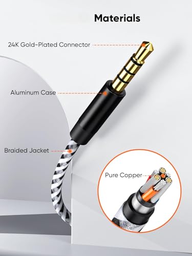 4-Pole 3.5mm Headphone Extension Cable 10FT/3m, TRRS Aux Cord with Microphone, 1/8 Stereo Audio Cable for Home/Car Stereos, Speaker, Laptops, Echo Dot, Phone, Black - size: 10 FT